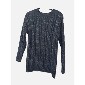 Loft Womens XXL 2X Black Metallic Cable Knit Sweater Fisherman Glam Sparkle Crew